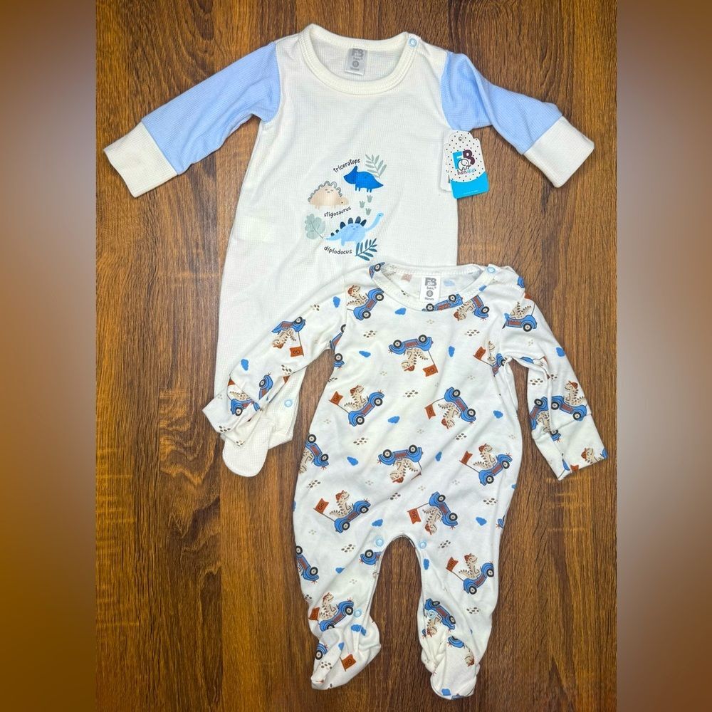Baby Boys Dinosaur Footie Pajamas PJs size 3-6 months Set of 2 NWT Giftable